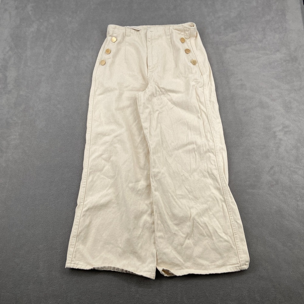 Zara Cropped Jeans Women 6 Beige Comfort Casual High Rise Wide Leg Everyday Wear